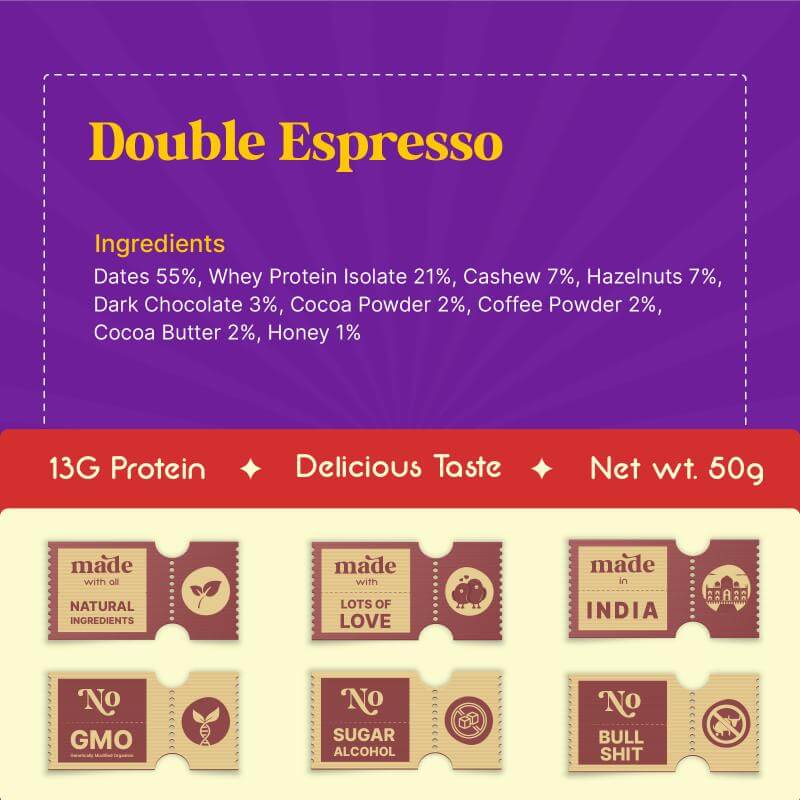 Double Espresso13 Gram Protein Bars,PRO - Tein Bars