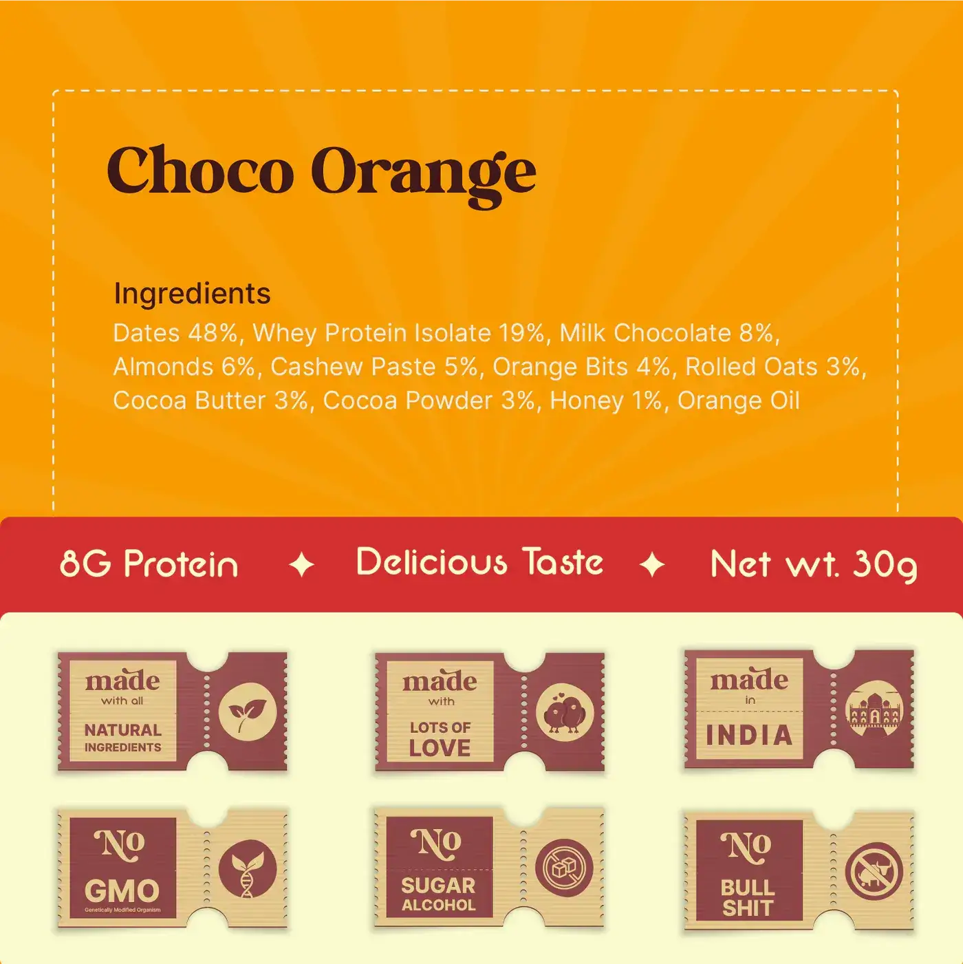 Dom Nom Mini Chews Vanilla & Nuts - Nutritional Facts: 7.8g Protein, 0g Added Sugar, 121.2 Kcal per 50g serving. Healthy, protein-rich snack with no trans fat and high dietary fiber.